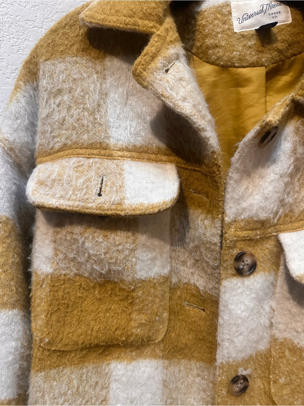 Universal Thread Oversized Mustard Plaid Wool-Blend Coat